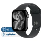 ساعت هوشمند 42 میلی متری اپل مدل Series 11 Aluminum Case با بند سیلیکونی بدنه خاکستری بند مشکی