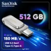 فلش مموری سن دیسک Ultra Dual Drive Luxe ظرفیت 512 گیگابایت با دو رابط USB 3.2 Type-C و Type-A رنگ نقره ای - Image 2